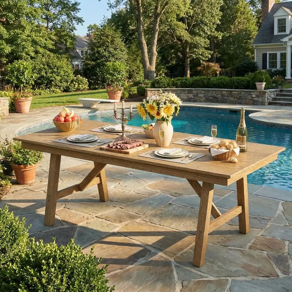 

Outdoor 66.9 Dining Table, Weather-Resistant, Patio Garden Table with Umbrella Hole, Suitable for 4-6 People