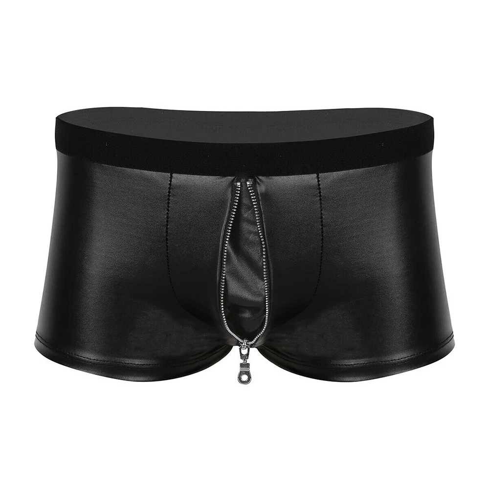 Men Briefs Classic Men\'s Faux Leather Low Rise Underwear Briefs Shorts Underpants Pouch Panties Black