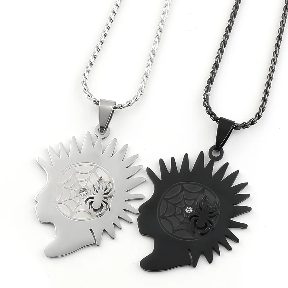 

Gothic Punk Spider Web Gear Head Pendant Necklace for Women Men Stainless Steel Silver Black Color Twisted Chain Jewelry Gift