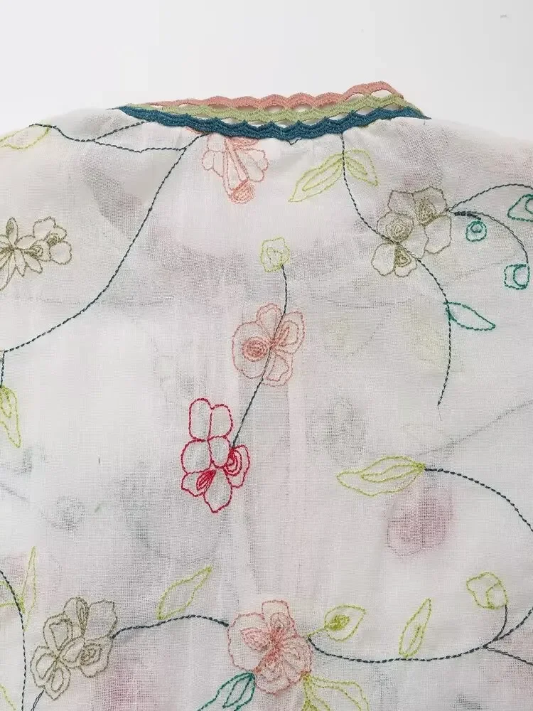 Terno de saia midi bordado de manga comprida para mulher, camisa bordada flor coringa, nova moda, 2022