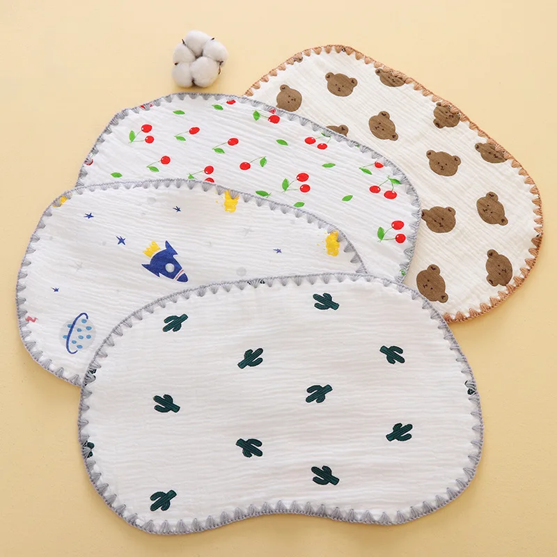 Cute Cartoon 10 Layer Cotton Gauze Baby Pillows for Newborn Saliva Towel Burp Cloths Baby Stuff Infant Flat Pillow Bedding