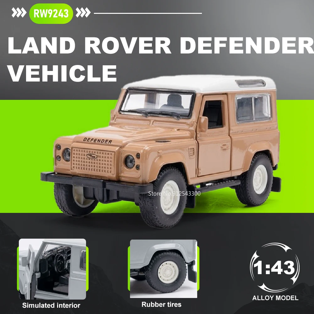 

1:43 Land Rover Defender Metal Model Car Toy Openable Doors Cross-Country Vehicles Acrylic Dust Cover Models Boys Miniature Toys