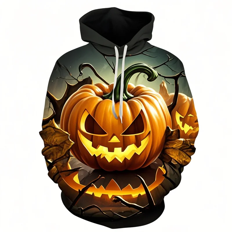 

Halloween Pumpkin Graphic Hoodies For Men Women Funny 3D Print Horror Theme Long Sleeve Clothes Loose Hooded Pullover Unisex Top
