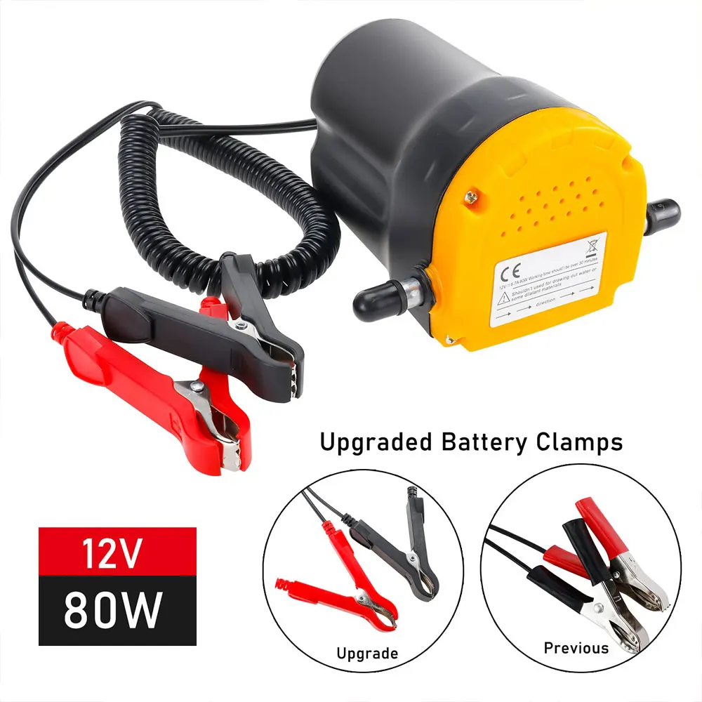 Podofo DC 12V 80W Tragbare Elektrische Selbstansaugende Ölabsaugpumpe mit Reinkupfer-Krokodilklemmen und Saugschläuchen für Motorrad, LKW, Boot, Traktor, Rasenmäher, Dieselmotor-Ölwechselwerkzeug – Detail 1