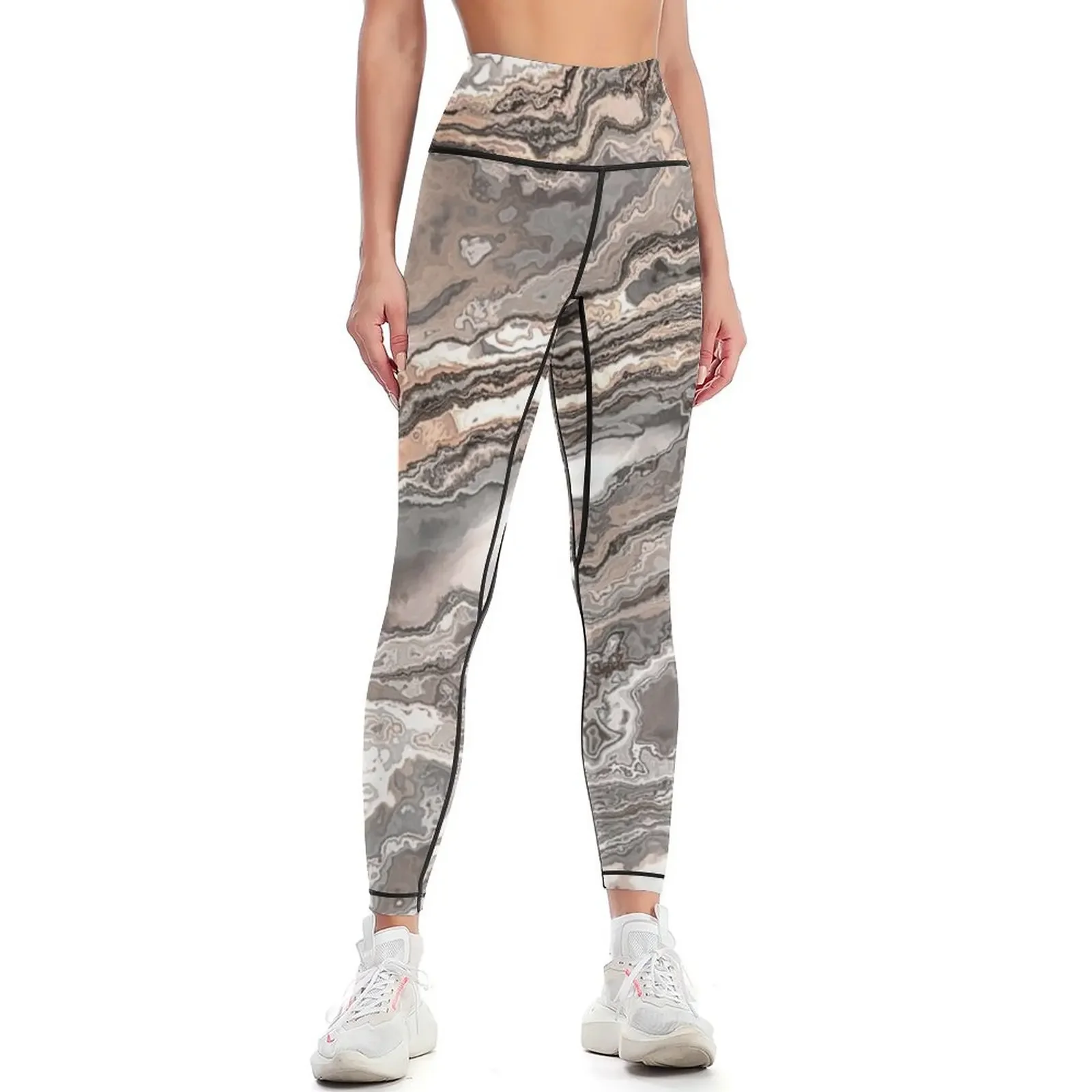 Brown marble texture Leggings fitness set gym flared Training pants trousers Womens Leggings