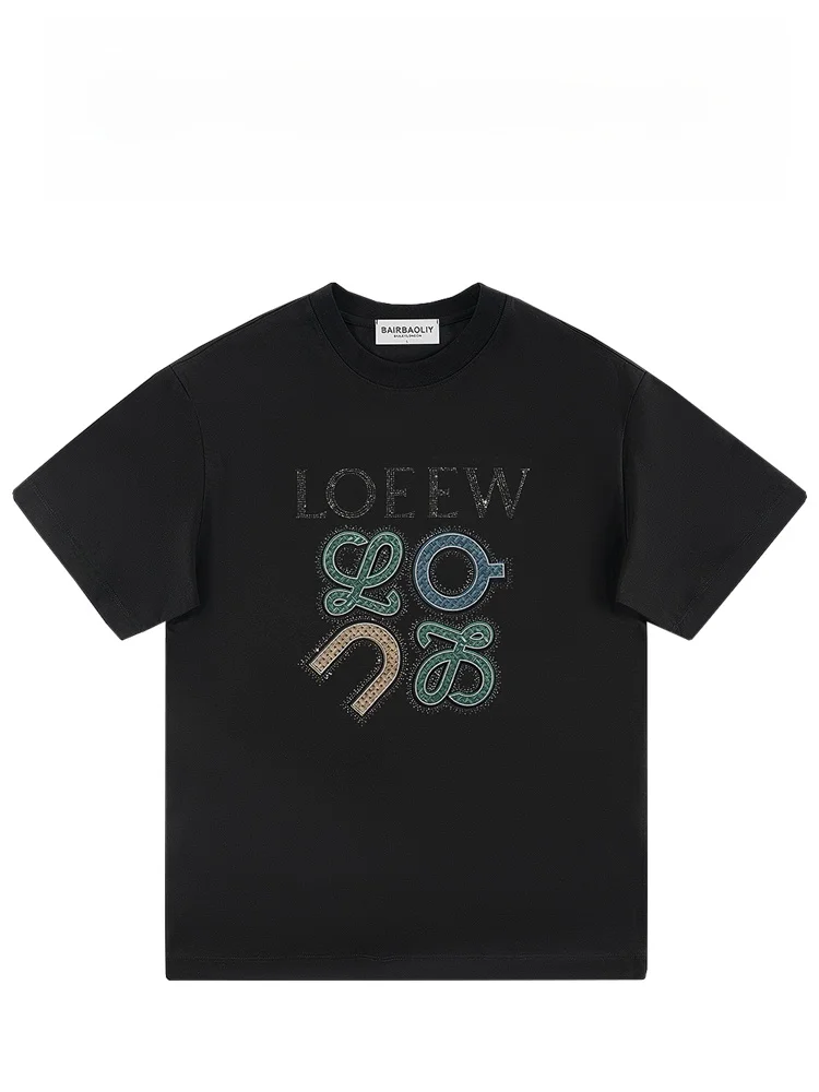 

Модная футболка с коротким рукавом, украшенная стразами, весна-лето, новинка, трендовая, универсальная, повседневная, городская