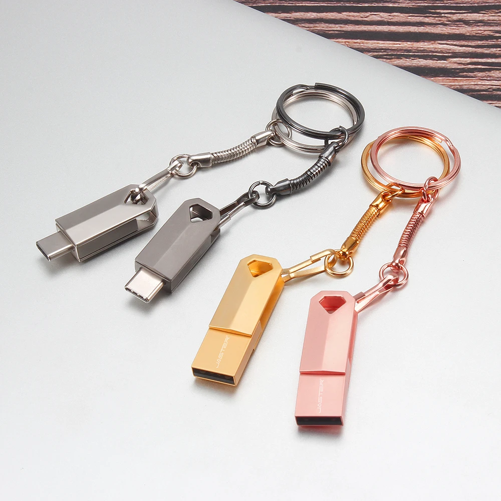 محرك أقراص فلاش USB 2.0 معدني قابل للدوران TYPE-C 2ni1 بسعة 64 جيجابايت و32 جيجابايت مع سلسلة مفاتيح وذاكرة 16 جيجابايت وعصا ذاكرة 8 جيجابايت و4 جيجابايت مقاومة للماء على شكل حرف U