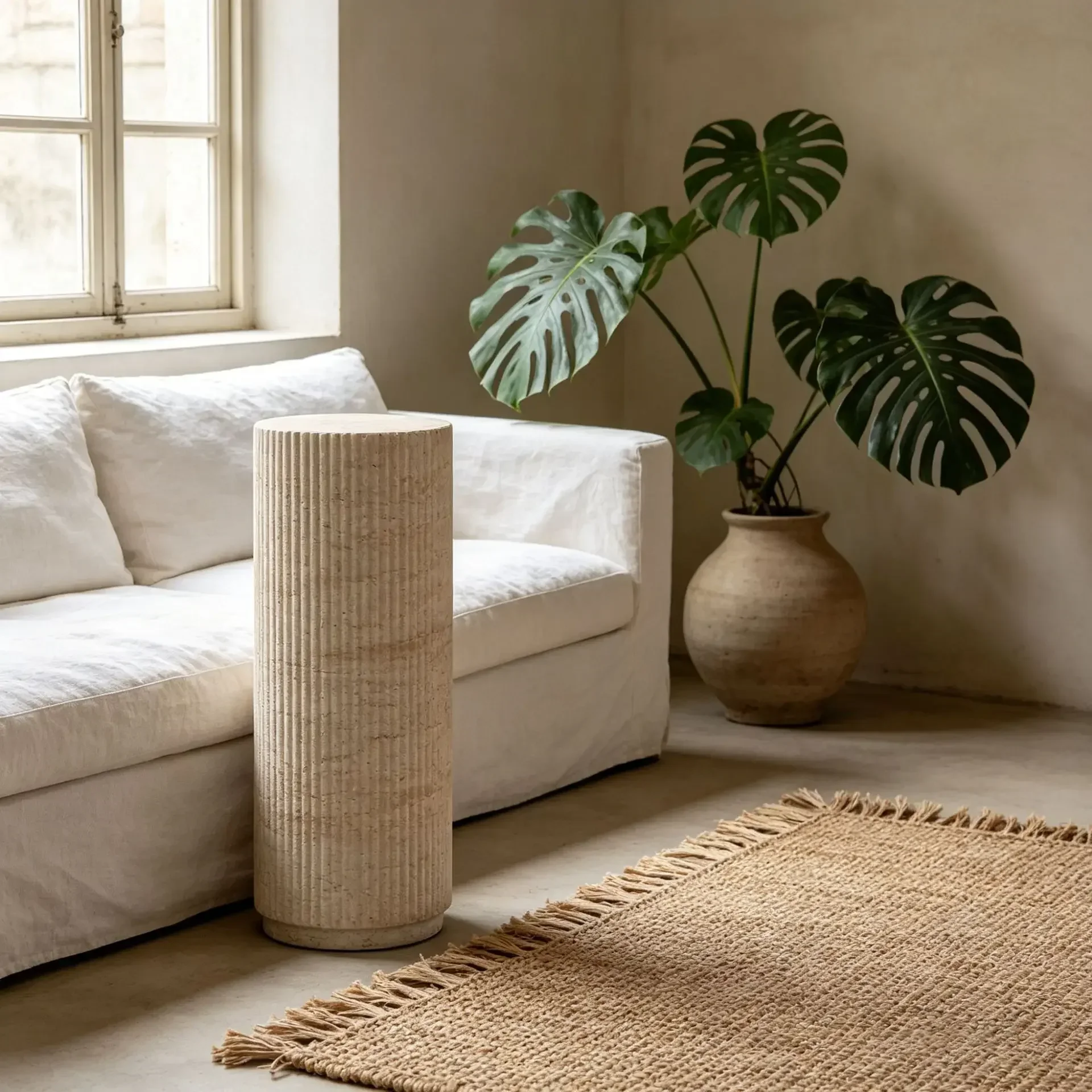 TQH7.3 retro travertine texture edge few home living room creative decoration ornament balcony high flower pot base