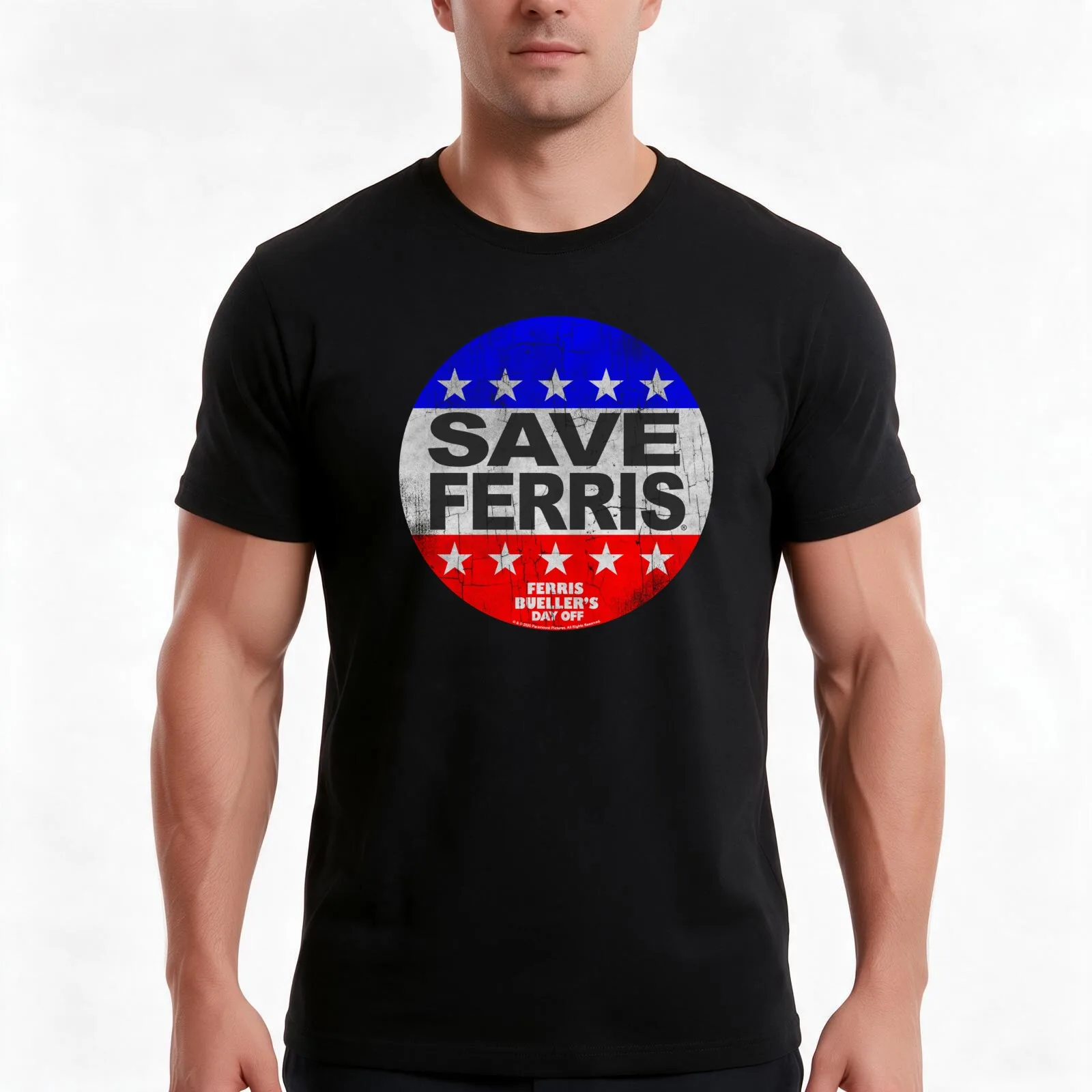 Ferris Bueller Save Ferris American Flag Election Button T-Shirt, Summer Casual Cotton Tee, Oversized Streetwear Tops
