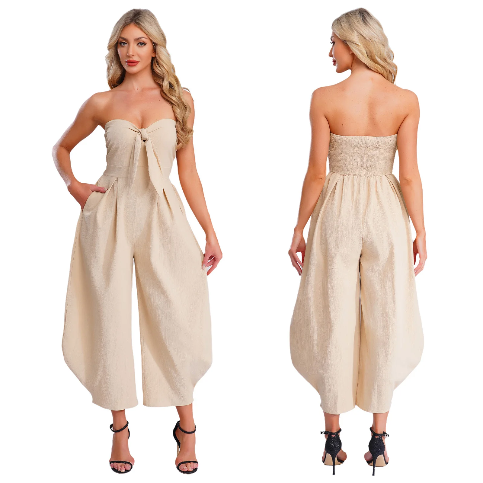 Combinaison de fête chic pour femmes, avec nœud réglable sur le devant et barboteuse confortable et coupe ample, idéale pour les célébrations de vacances