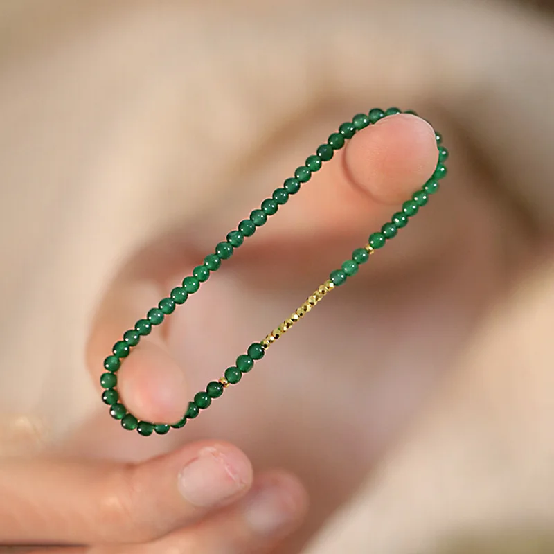 

Vibrant Emerald Green Jadeite Millet Bead Bracelet Agate Beaded Handchain New Chinese Style Jewelry for Women Gifts