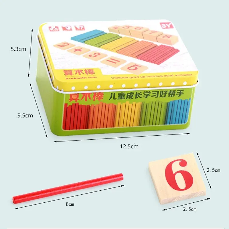 1 Set Kids Preschool Toys Montessori Counting Sticks Rods With Iron Box Math Education For Boys And Girls