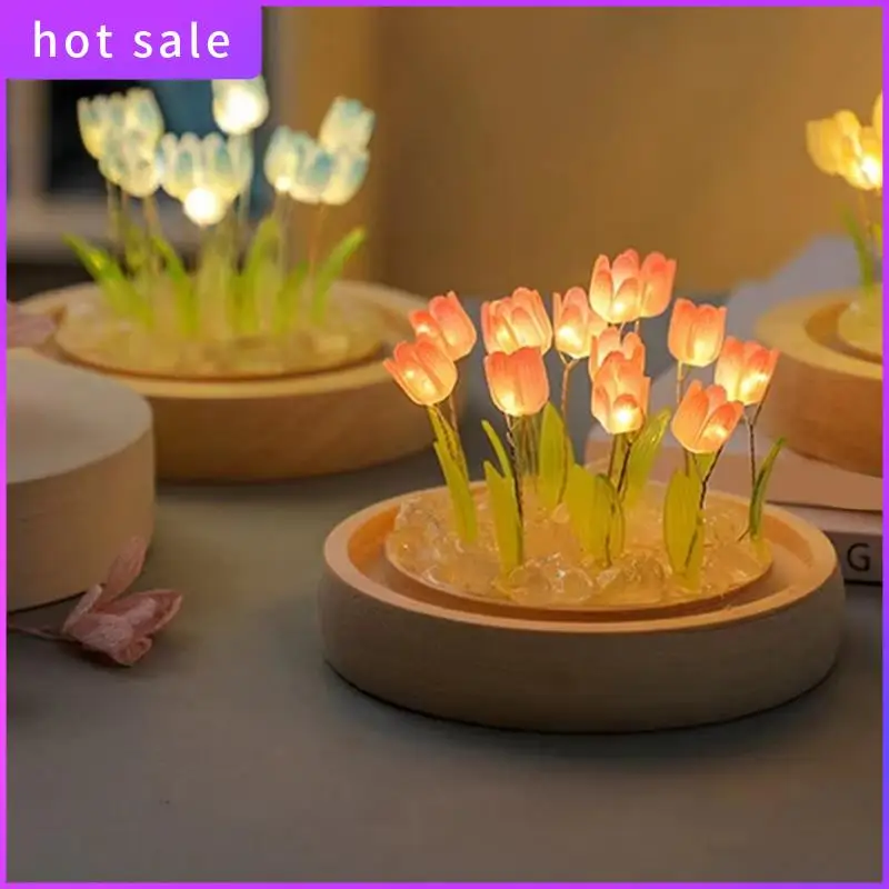 

A26I-Artificial Tulip Flower Night Light Handmade DIY Bedside Lamp LED Night Lamp Bedroom Decor Birthday Gifts Table Lamp