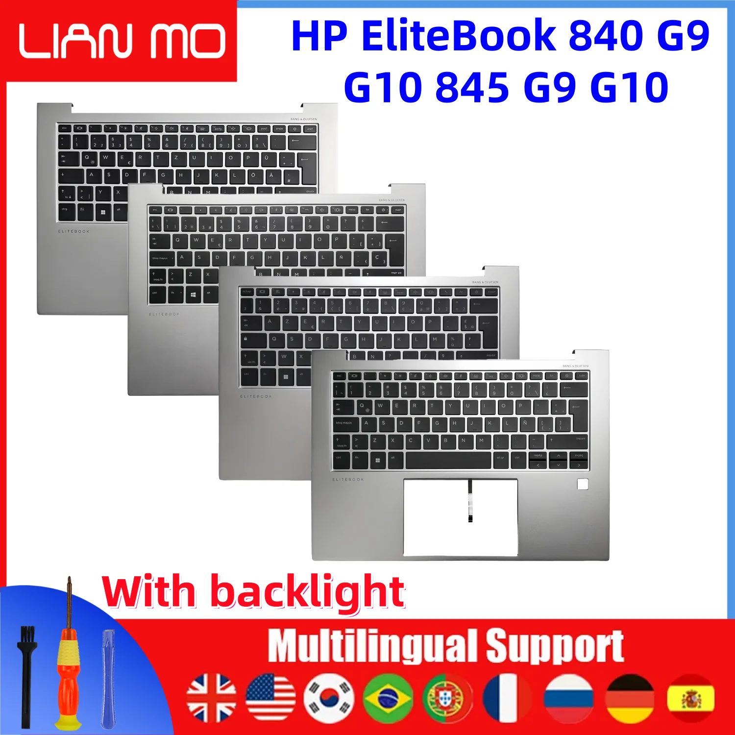 

US UK Spain Italy German French Russian Sweden Portugal layout Backlit Keyboard Compatible HP EliteBook 840 G9 G10 845 G9 G10