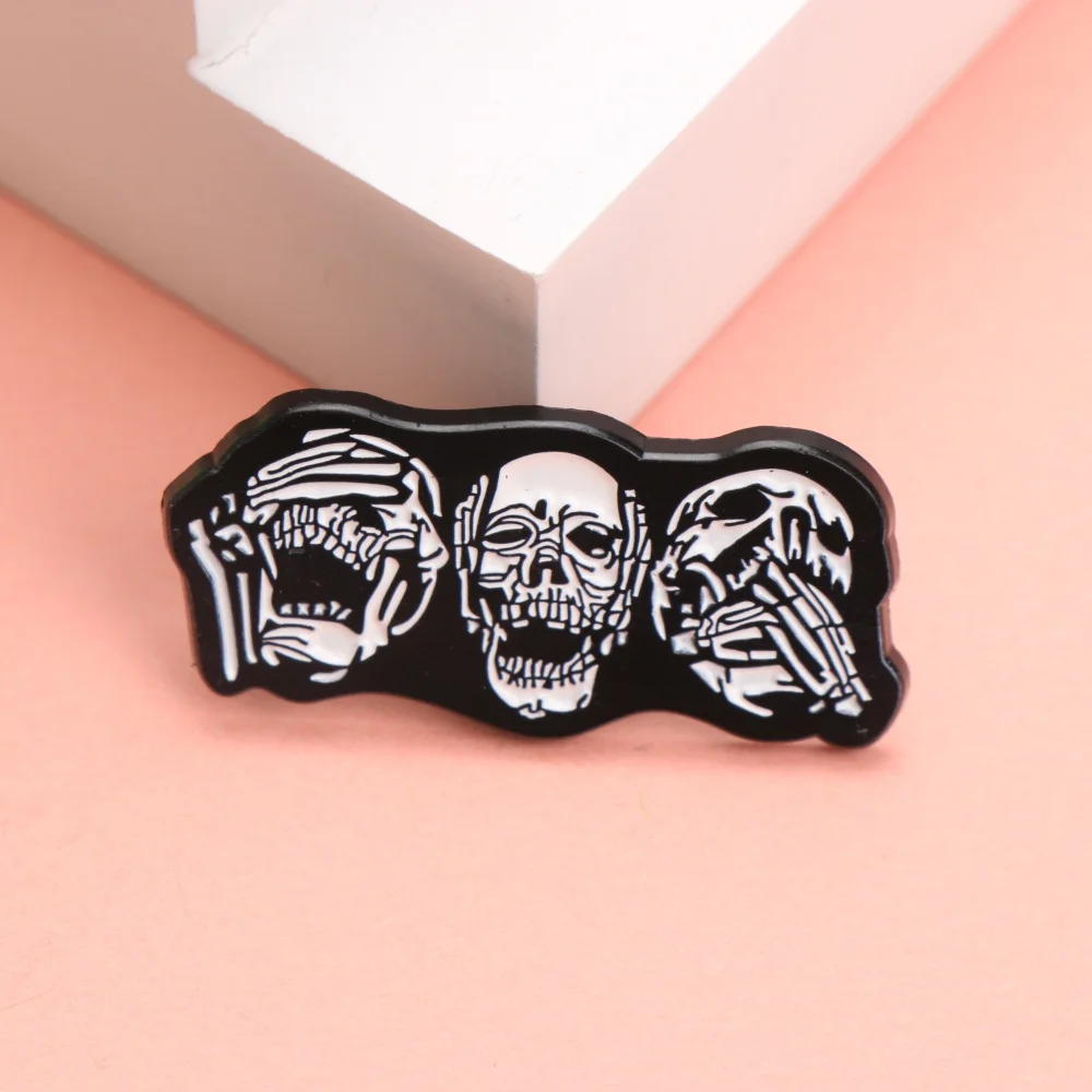 دبوس المينا الثلاثي من Punk Skull - شارة طية صدر السترة على طراز الرسوم المتحركة لملابس الظهر هدية إكسسوارات ذاتية الصنع