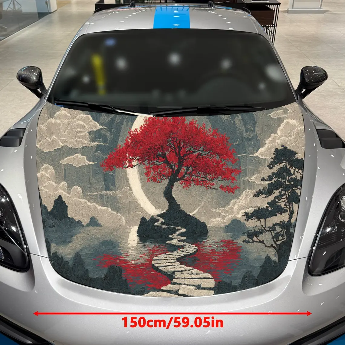 National Style Cicada Wing Red Maple Tree Car Hood Vinyl Stickers Car Surface Protection Decal Car Decoration Cover Vinyl Wraps