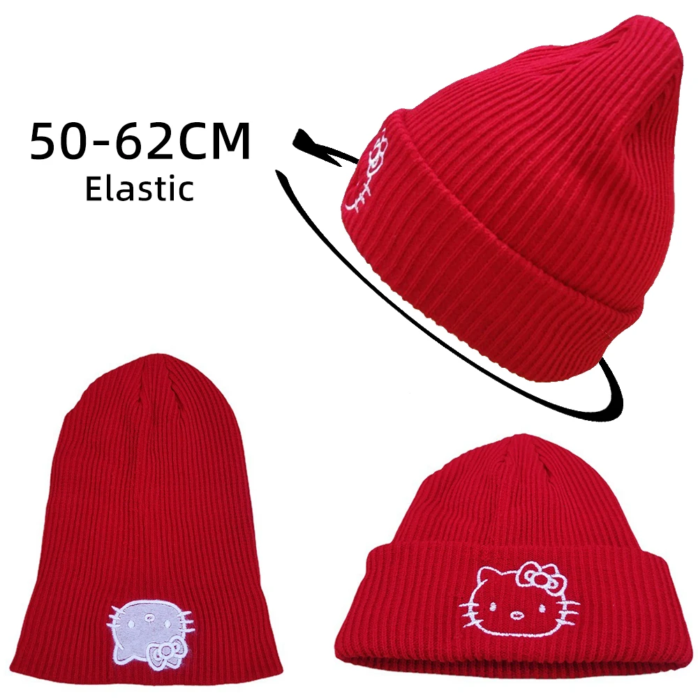 Hello Kitty Winter Hats Knitted Cap Cute Cartoon Warmer Stretchy Hats Outdoor Sports Hat Winter Beanie Hat for Women Men Gifts