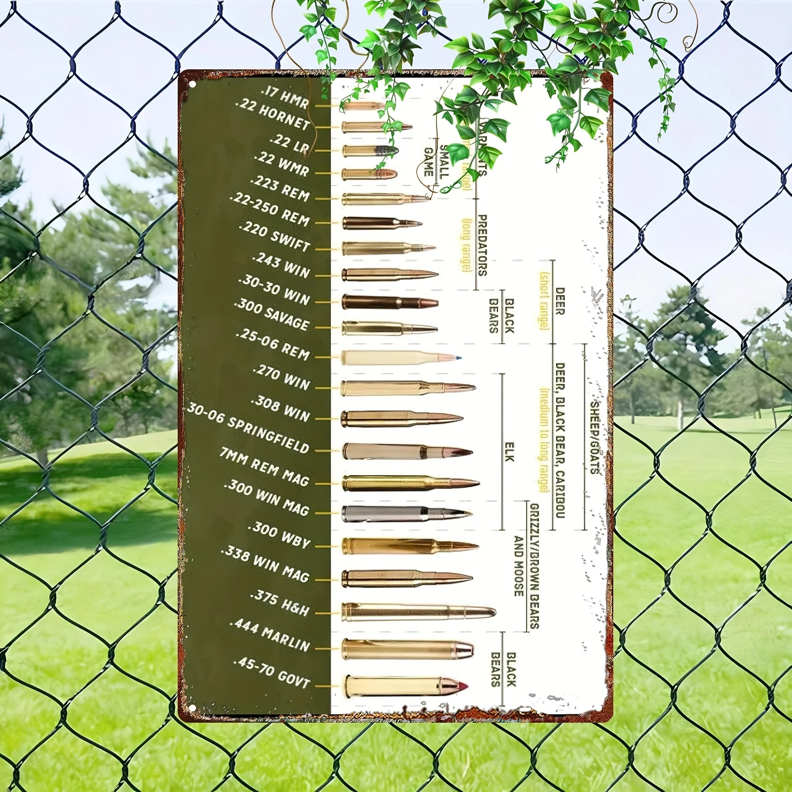 1pc Vintage Hunting Bullet Caliber Chart Tin Sign Wall Art Farmhouse Decor for Garden, Bar, Club, Restaurant ,Metal Wall Decor