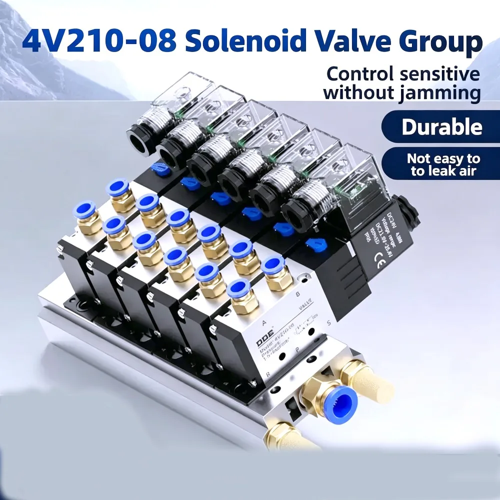 4V210-08 Solenoid Valve Group Cylinder Pneumatic Valve AC220V  AC110V DC24V  DC12V Manifold Base 2F 3F 5F 6F 7F 8F