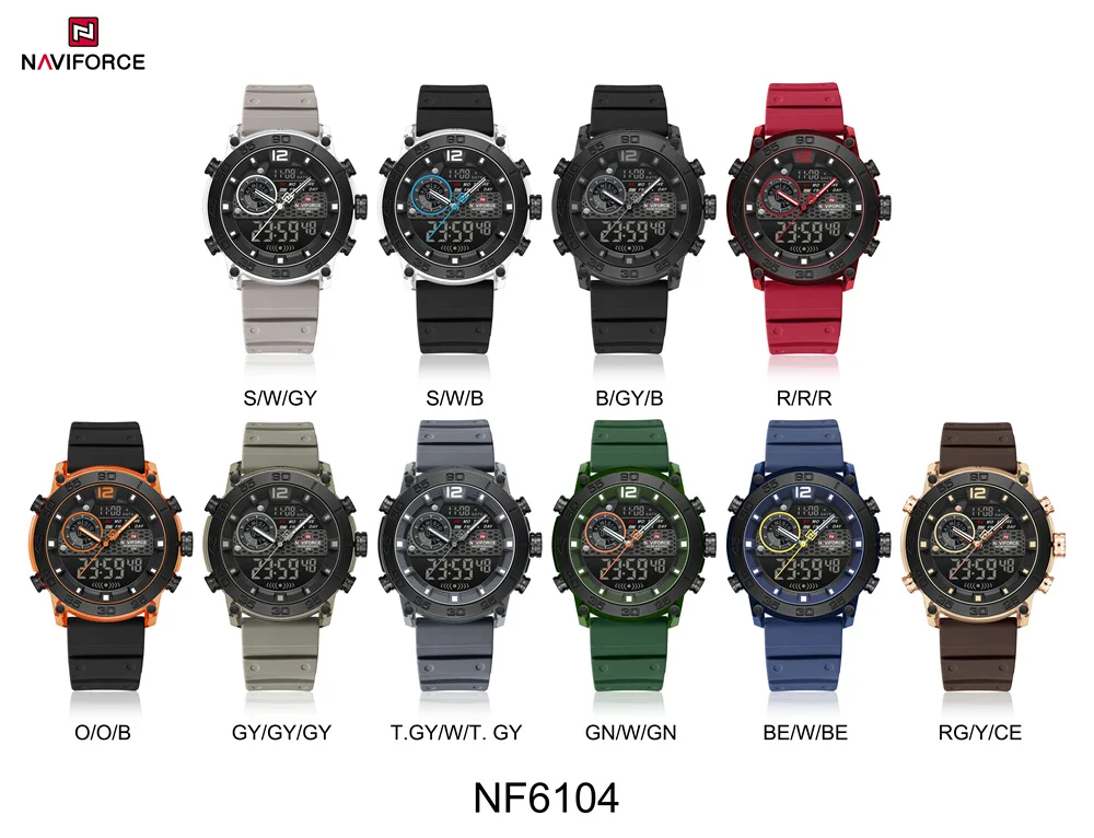 NAVIFORCE NF6104 Jam Tangan Pria Quartz Mewah Digital Jam Pria Militer Kronograf Olahraga Asli Tali Karet