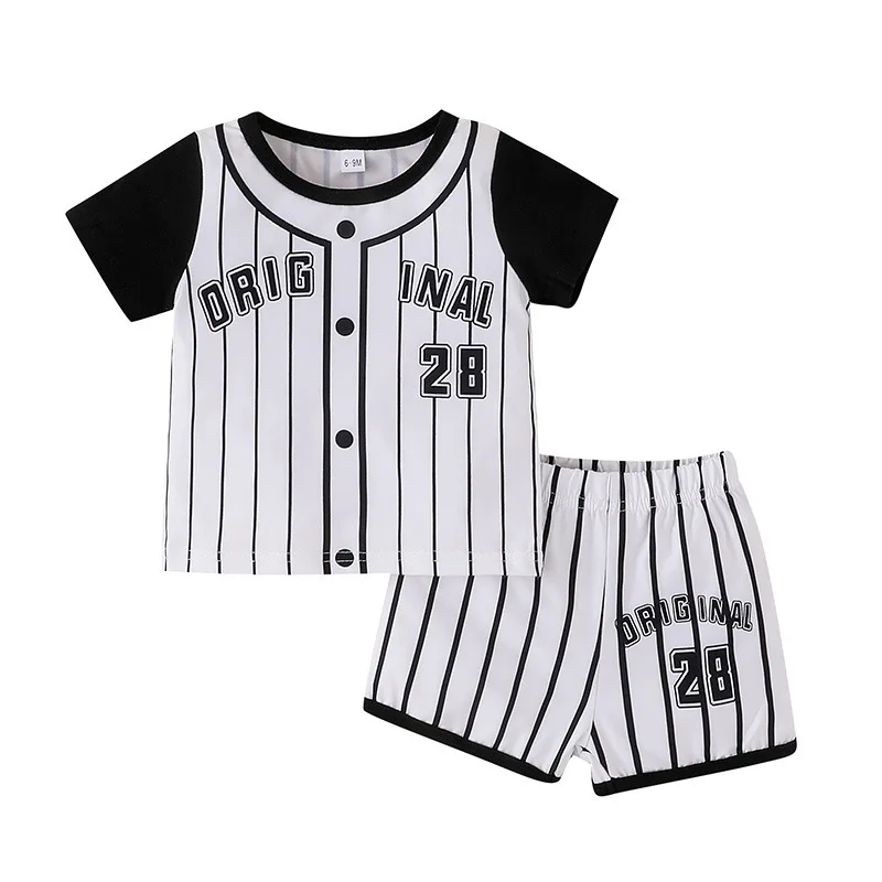 Spring round neck suit baby and toddler line button printing black and white fashion versatile sports and leisure new products