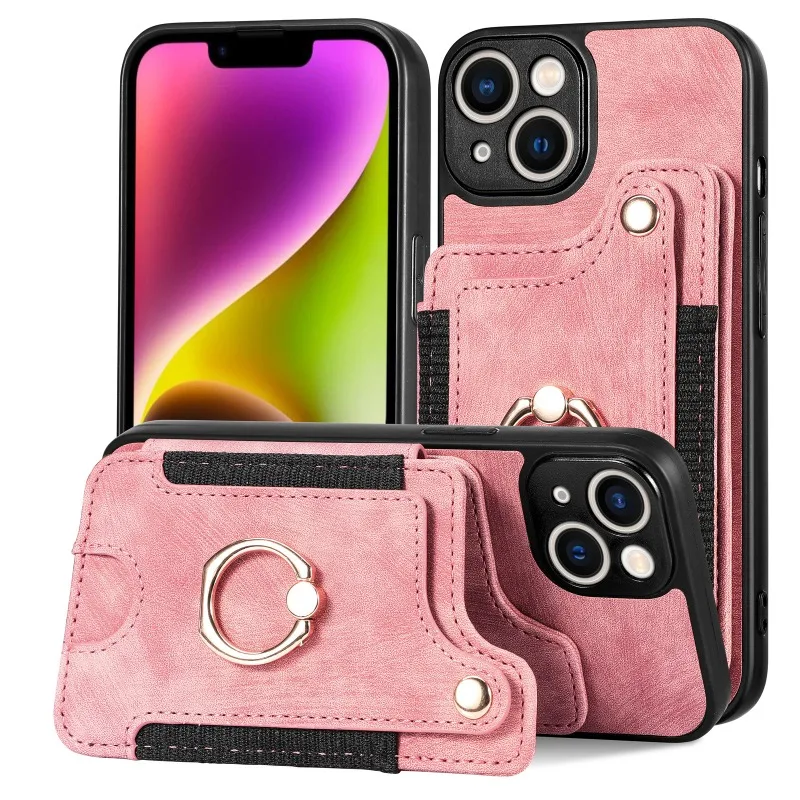 

Leather ring buckle lanyard multifunctional card package, suitable for iPhone 16 14 13 12 11 15 Pro Max mobile phone case