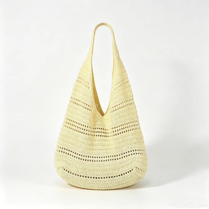Hohlgestrickte Unterarm-Schultertasche, koreanische Damen-Handtasche, süß, niedlich, schlicht, einfarbig, gewebte Handtasche, lässige Tragetasche für Pendeln und Reisen – Detail 25