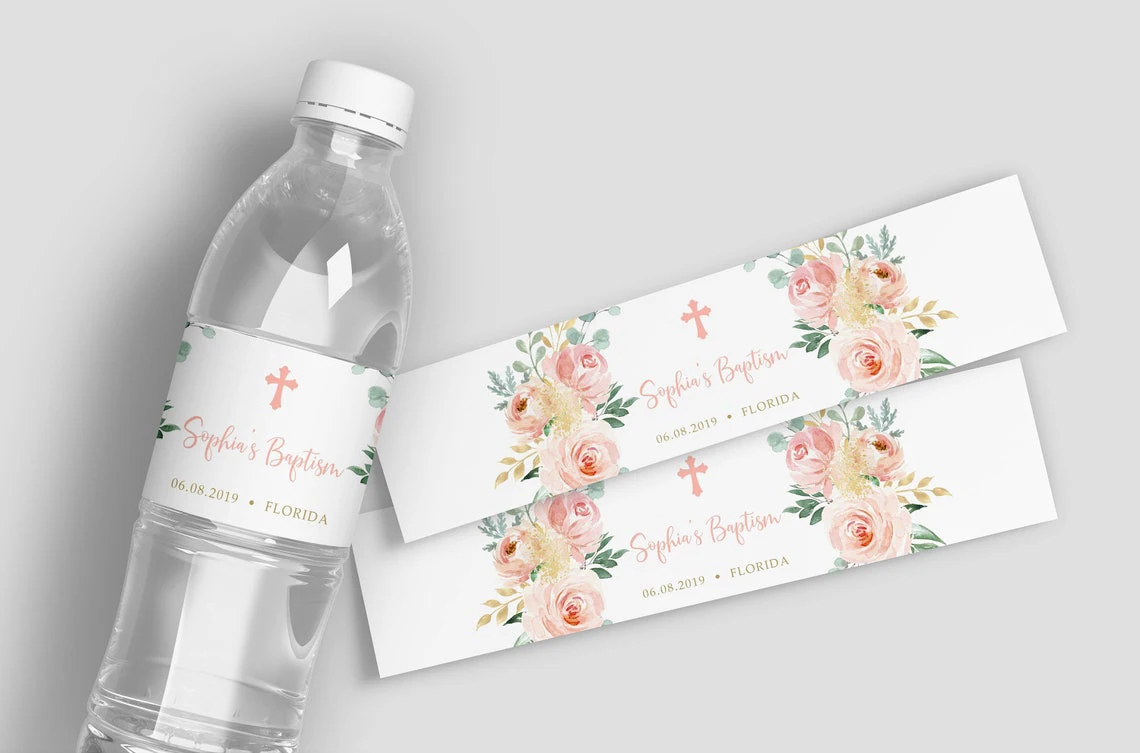 25 Pieces, Custom  Christening, Holy Communion Water Bottle Labels, Stickers, Birthday, Anniversary, Waterproof