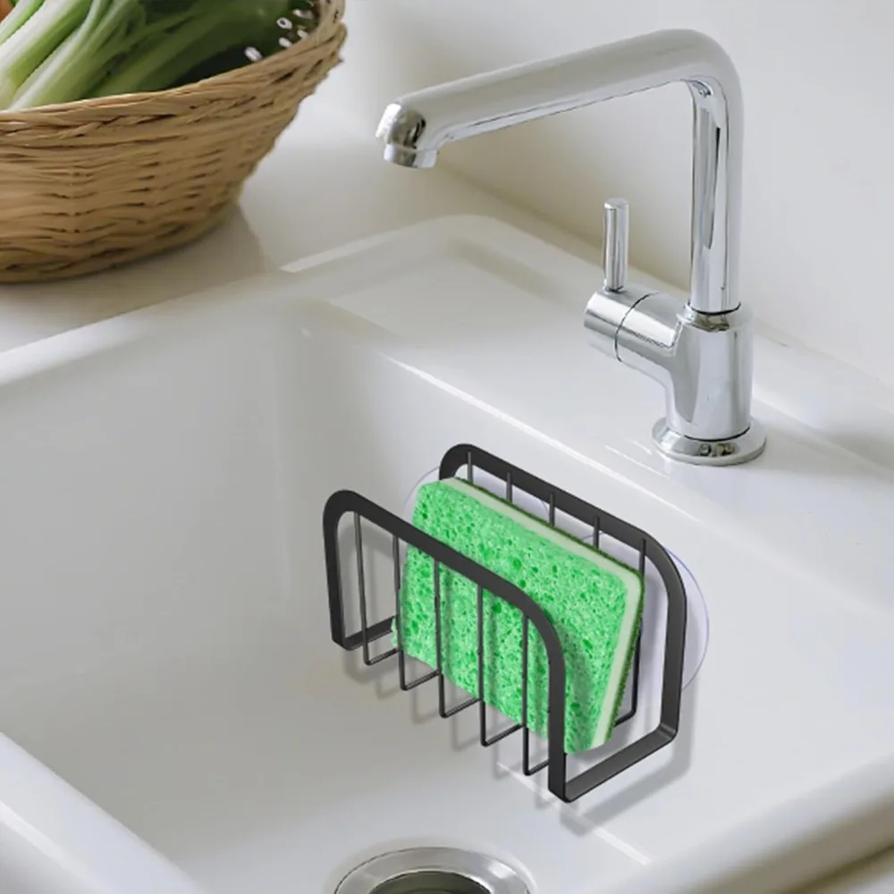 Kitchen Sink Sponge Holder with Soap Dispenser Caddy Organizer Storage Rack Black