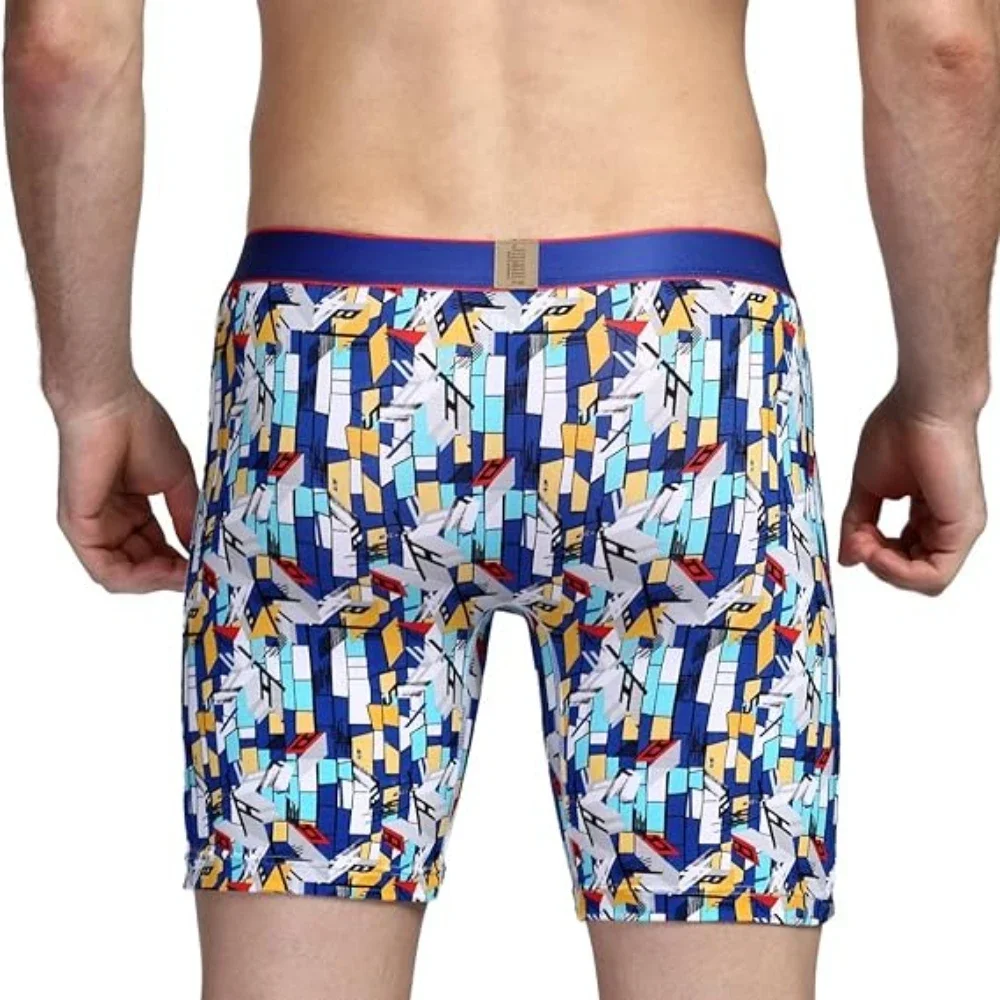 Jinshi Men's Comfortable Long Boxer Briefs Printing Big And Tall Bamboo No Ride Up Men Underpants