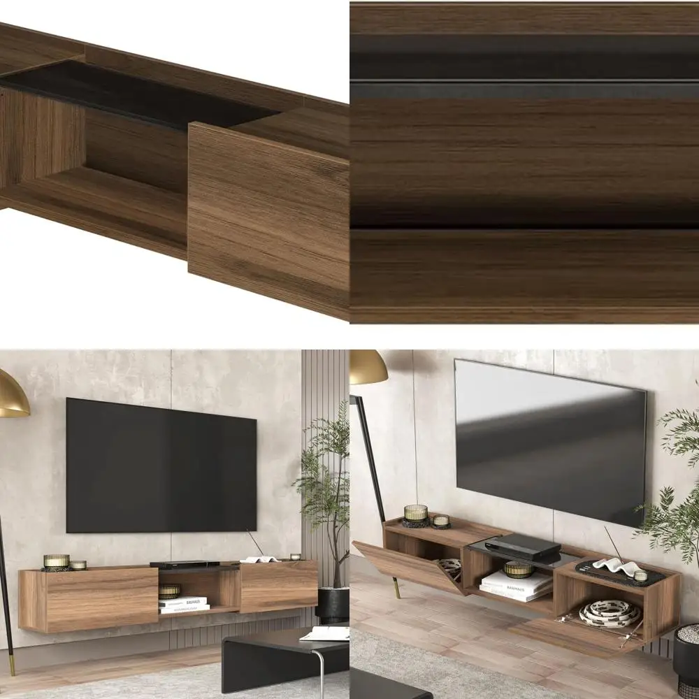 Mid-Century Modern Walnut TV Stand for 65 TVs, Floating Wall Console, 69 Entertainment Center
