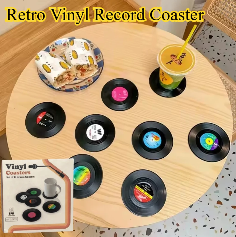 6/12pc Anti Slip Coffee Coasters Retro Vinyl Record Cup Coaster Heat Resistant Music Drink Mug Mat Set Table Placemat Home Decor
