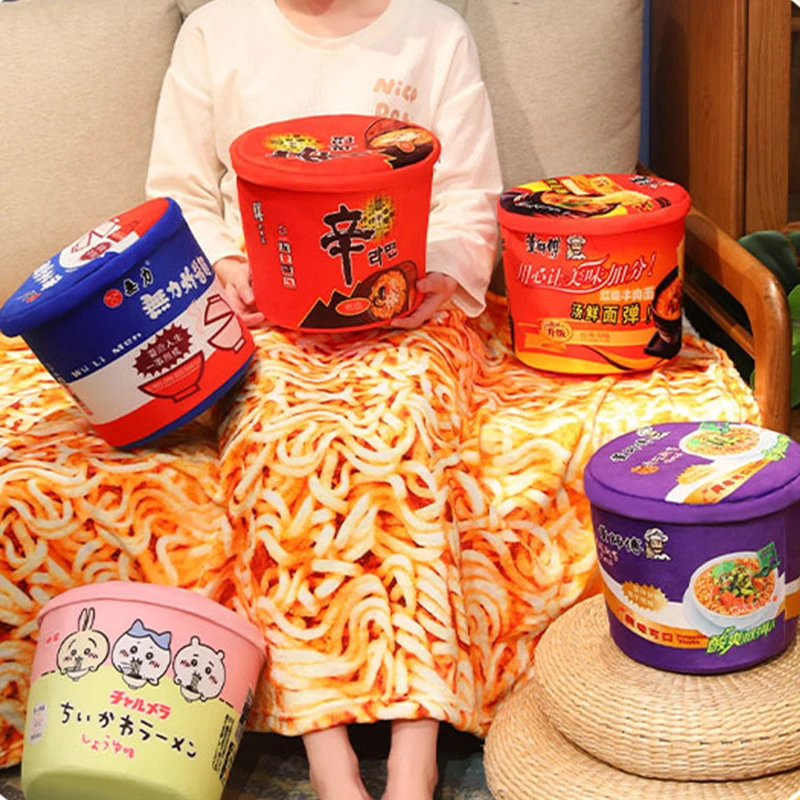 Funny Instant Noodle Blanket Cartoon Simulation Instant Noodles Plush Nap Blanket Ramen Noodle Pillow Storage Barreled Blanket