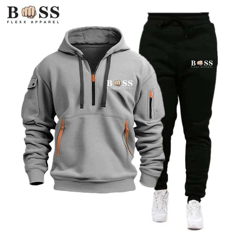 2024 l\'ultima tuta sportiva da uomo tuta da jogging casual tuta da esterno felpa con cappuccio con cerniera + pantaloni della tuta neri 2 primavera