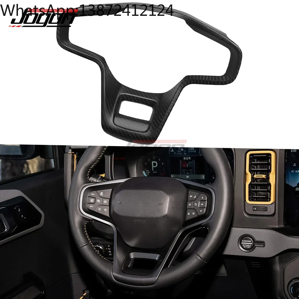 

For Ford Bronco 2021 2022 2023 2024 Carbon Fiber Car Interior Steering Wheel Button Frame Cover Sticker Trim Accessories