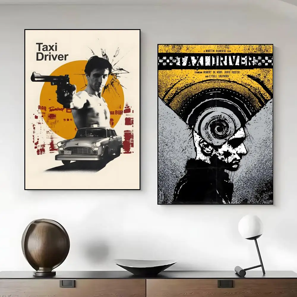 Movie T-Taxi Driver Poster Framed Canvas Wall Art Print for Office Dining Room Bathroom Wall Decor