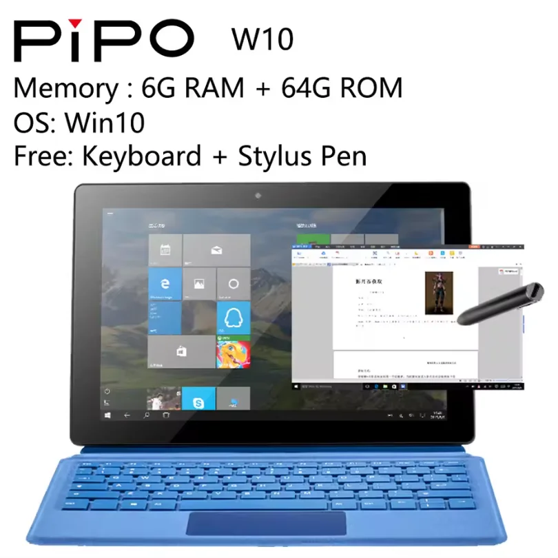 PIPO W10, 인텔 J4105 쿼드 코어 프로세서 탑재, 2-in-1 태블릿, 10.1인치, 1920x1200 IPS 디스플레이, 6GB RAM, 64GB ROM, 듀얼 카메라, Windows 10, Wi-Fi 5, HDMI, 미니 PC