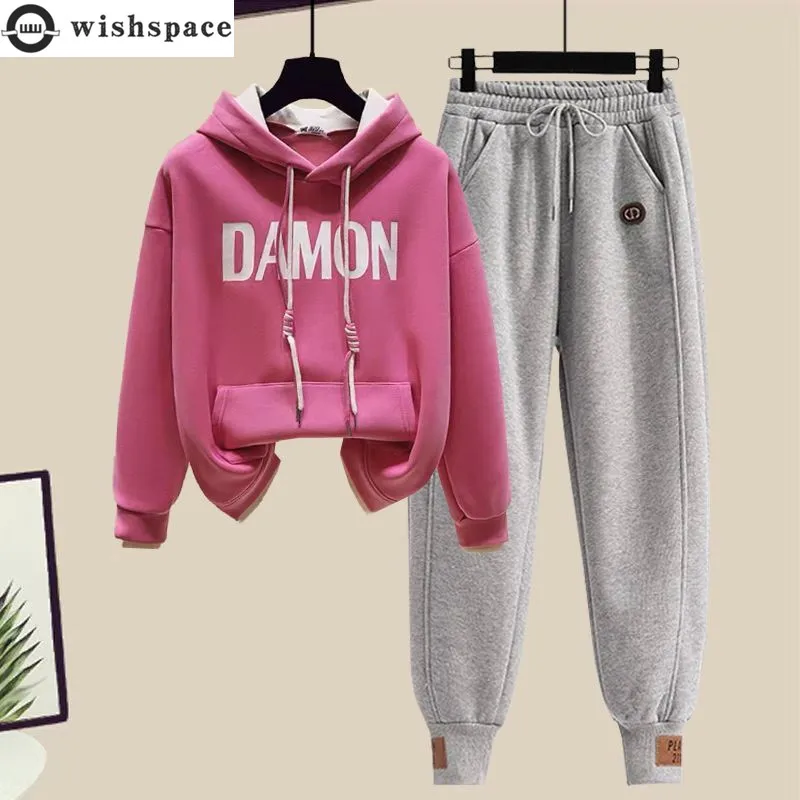 Spring and Autumn Sports Set Women\'s 2023 New Korean Hooded Top Casual Pants Fashion Age Reducing Two Piece Set