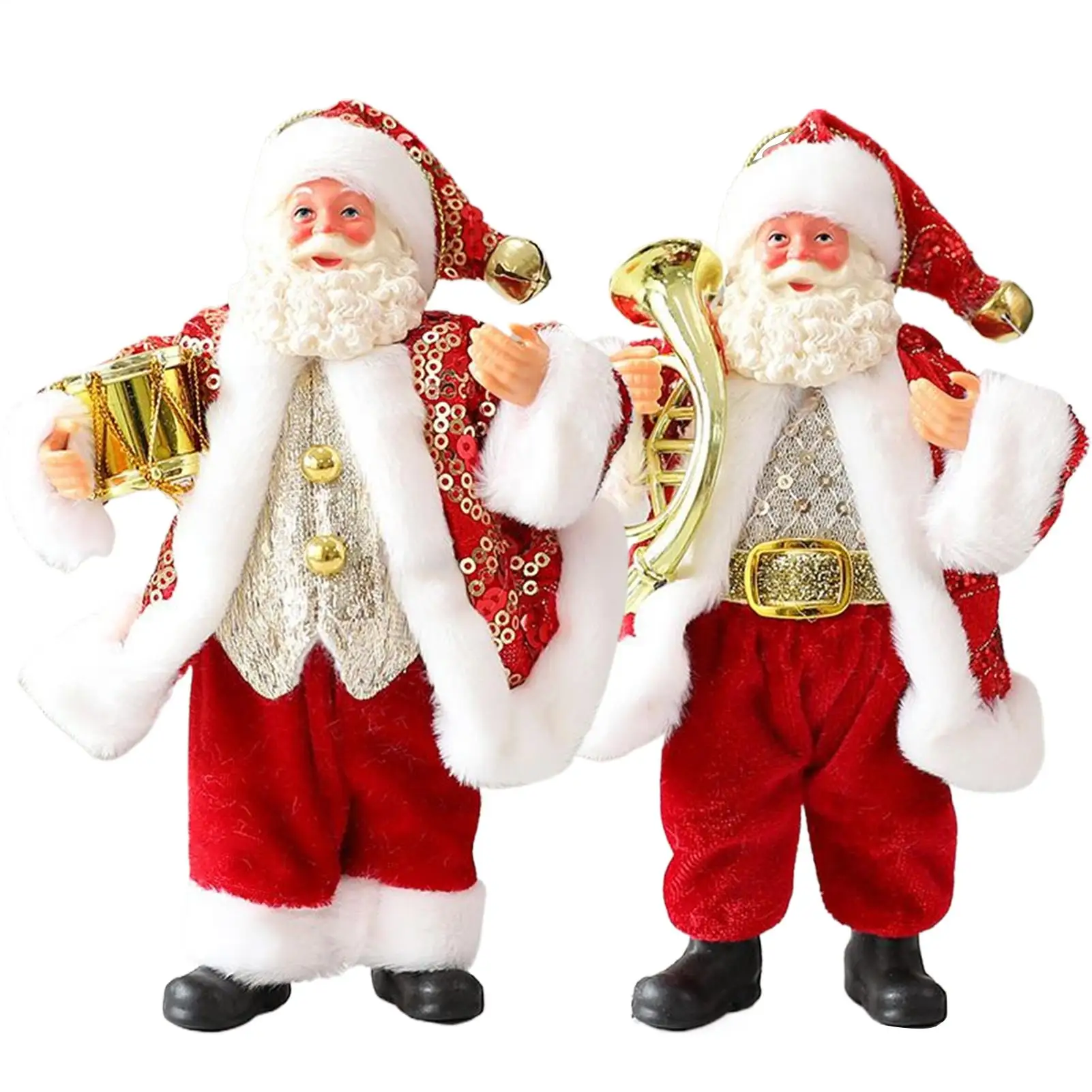 7 Inch Christmas Ornament Santa Claus Figurines Festive Santa Statue Holding Instruments for Tree Shelf Window Table Indoor