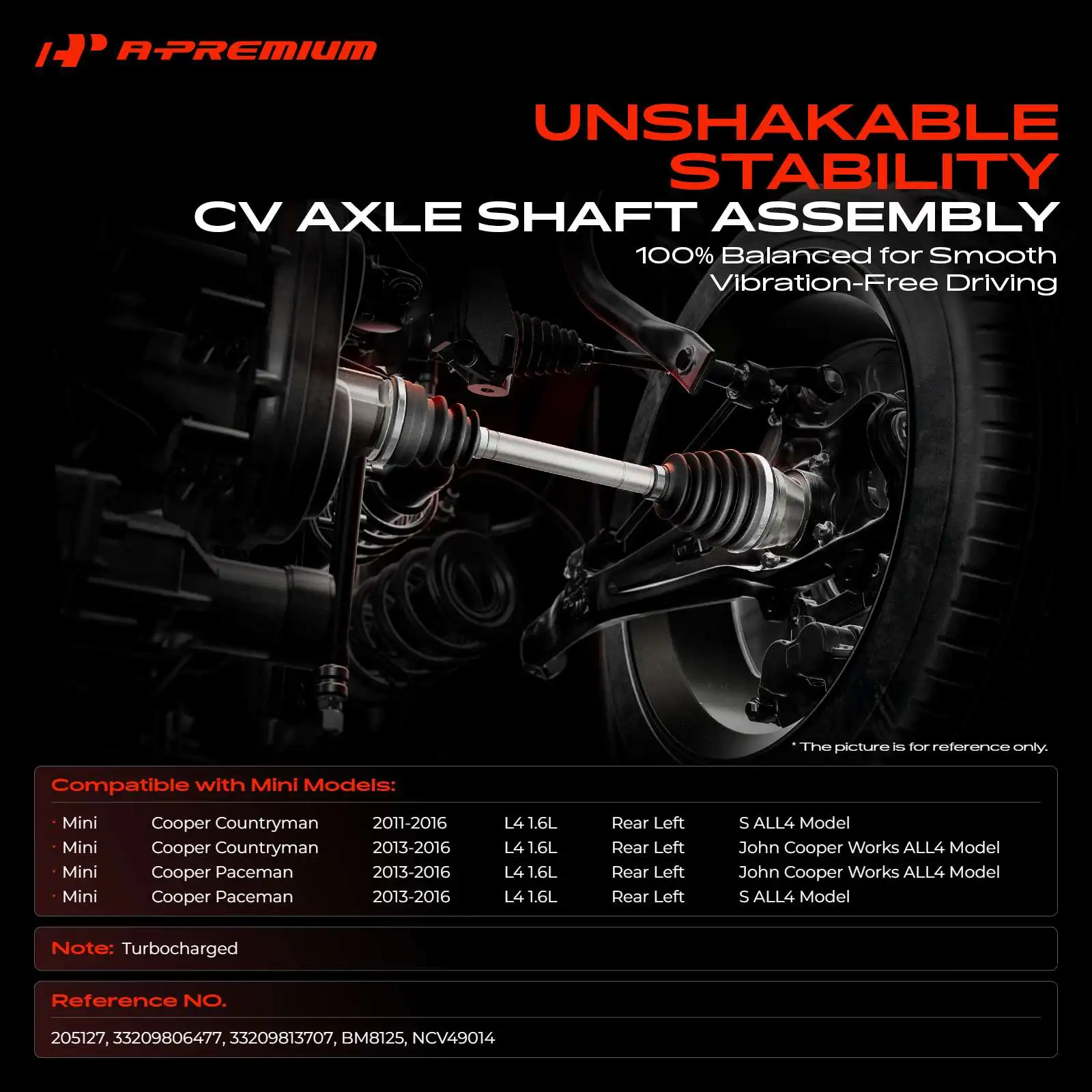 A-Premium Rear Driver Side CV Axle Assembly for Mini Cooper Paceman 2013-2016 Cooper Countryman 2011-2016