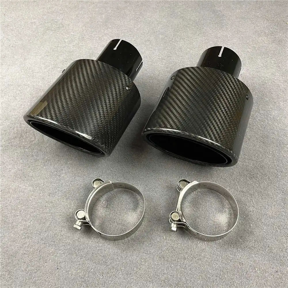 1 Pcs Auto Part Oval Full Glossy Black Car Exhaust Pipe Stainless Steel Carbon Fiber Car Universal For Ak-rapovic Muffler Tip