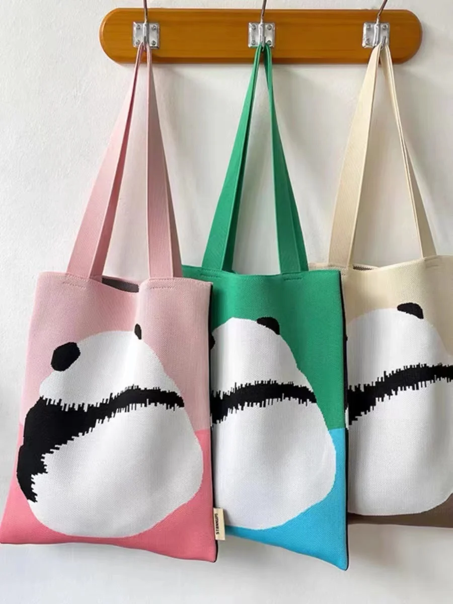 

2024 Cute Panda Tote Bag Ladies Large Capacity Versatile Students Handbag Simple Casual Cellphone Pad Storage Shoulder Bag Girls