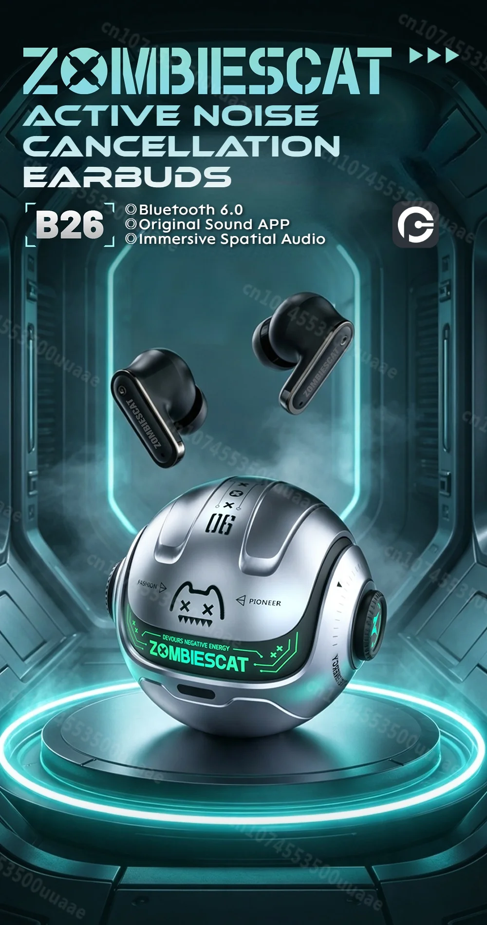 Zombies Cat B26 Alloy Mecha ANC Ohrhörer -45dB Aktive Geräuschunterdrückung Bluetooth 6.0 Kopfhörer KI-Übersetzung Kopfhörer mit APP – Detail 1