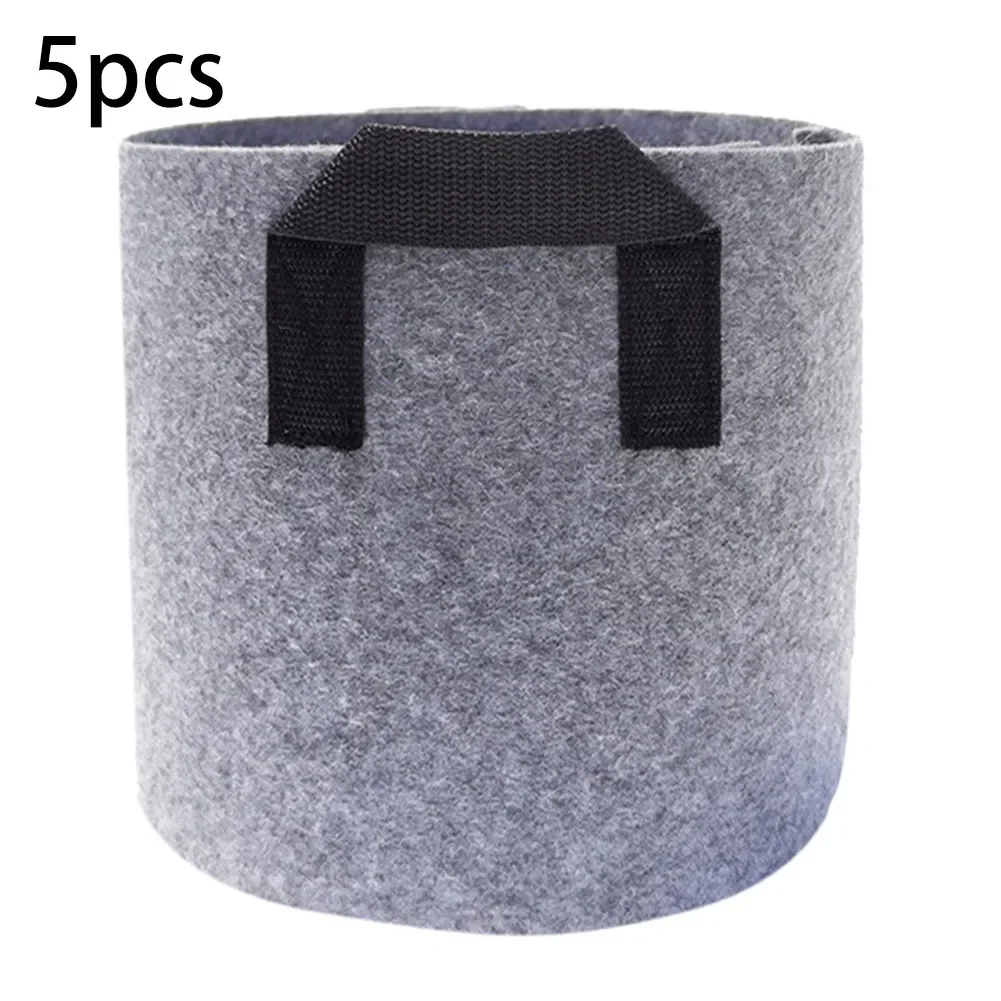 5Pack Fabric Grow Pots Round Aeration Plant Pots Grow Bags 2-5 Gallon Gray Non-woven Planting Bags Plant Care Soil Grow Bags