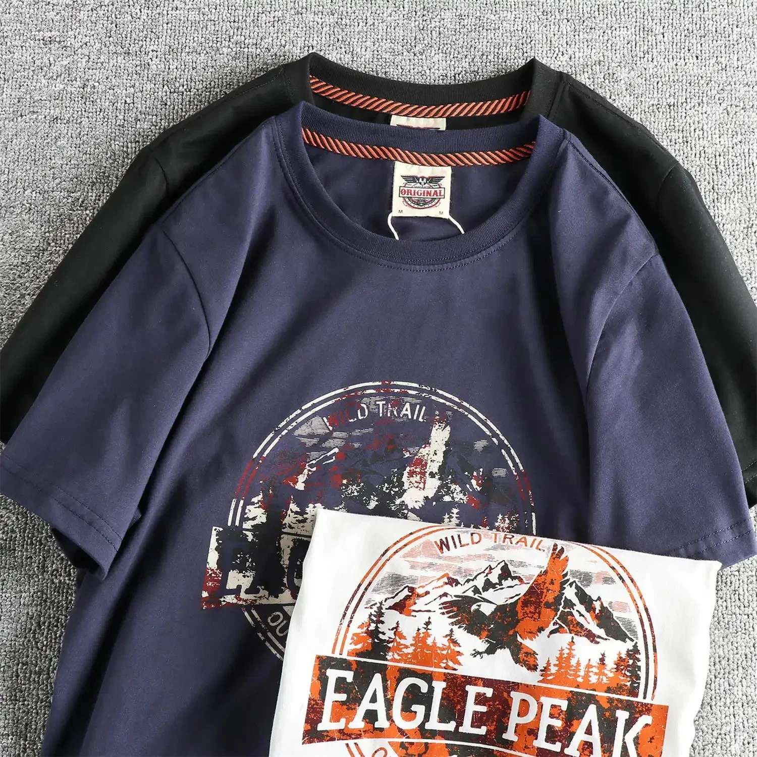 

2026 fashionable men casual retro trend printed short sleeve T-shirt full cotton wash round neck half tee