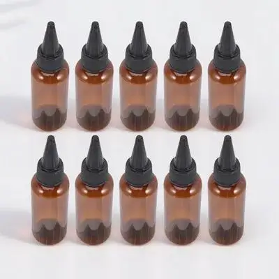 

10pcs Hair Oil Applicator Bottles Refillable Squeeze Lecythus Plastic Brown PET Empty for Coloring Lotions Shampoos
