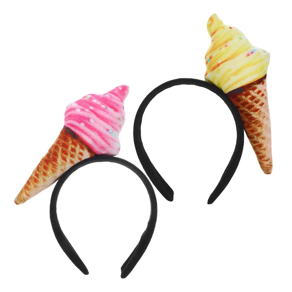 

2Pcs Cute Ice Cream Headband Women's Dressy Hair Accessory Soft Non-Slip Fabric Band for Daily Hair Styling Decorative Use