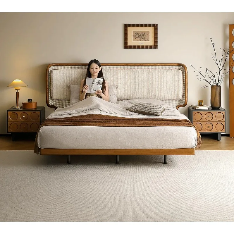 Medieval wind bed solid wood bed 1.8 meters high PC and console game bedroom family solid wood fabric bed