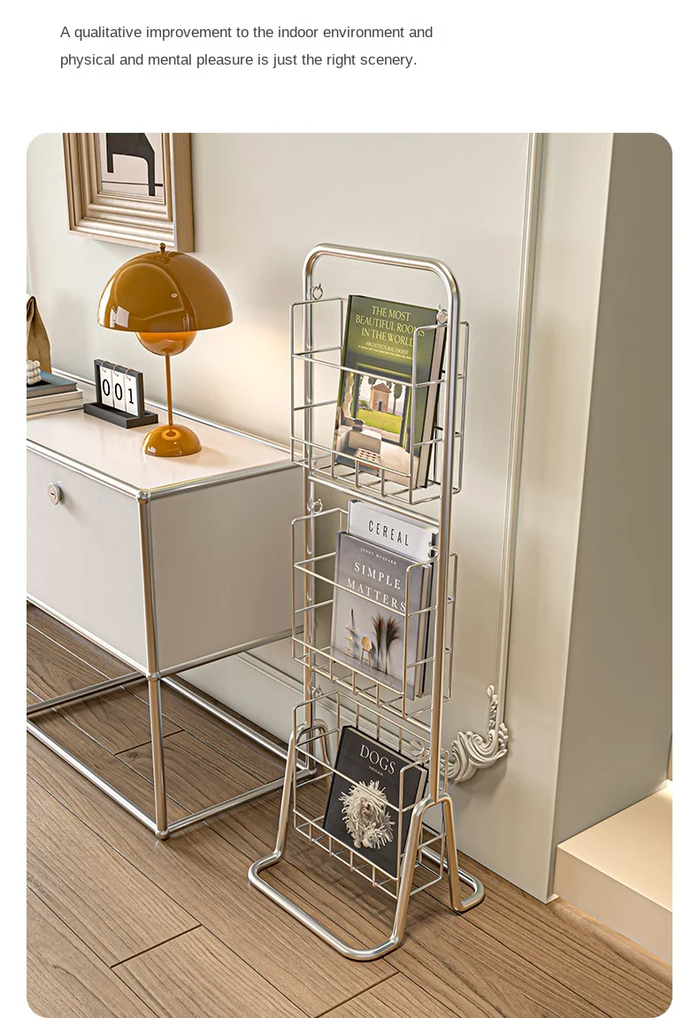 MOMO-Floor to Ceiling Iron Bookshelf, Antique Display Rack, Removable Storage Shelves, Small, Household, Magazine