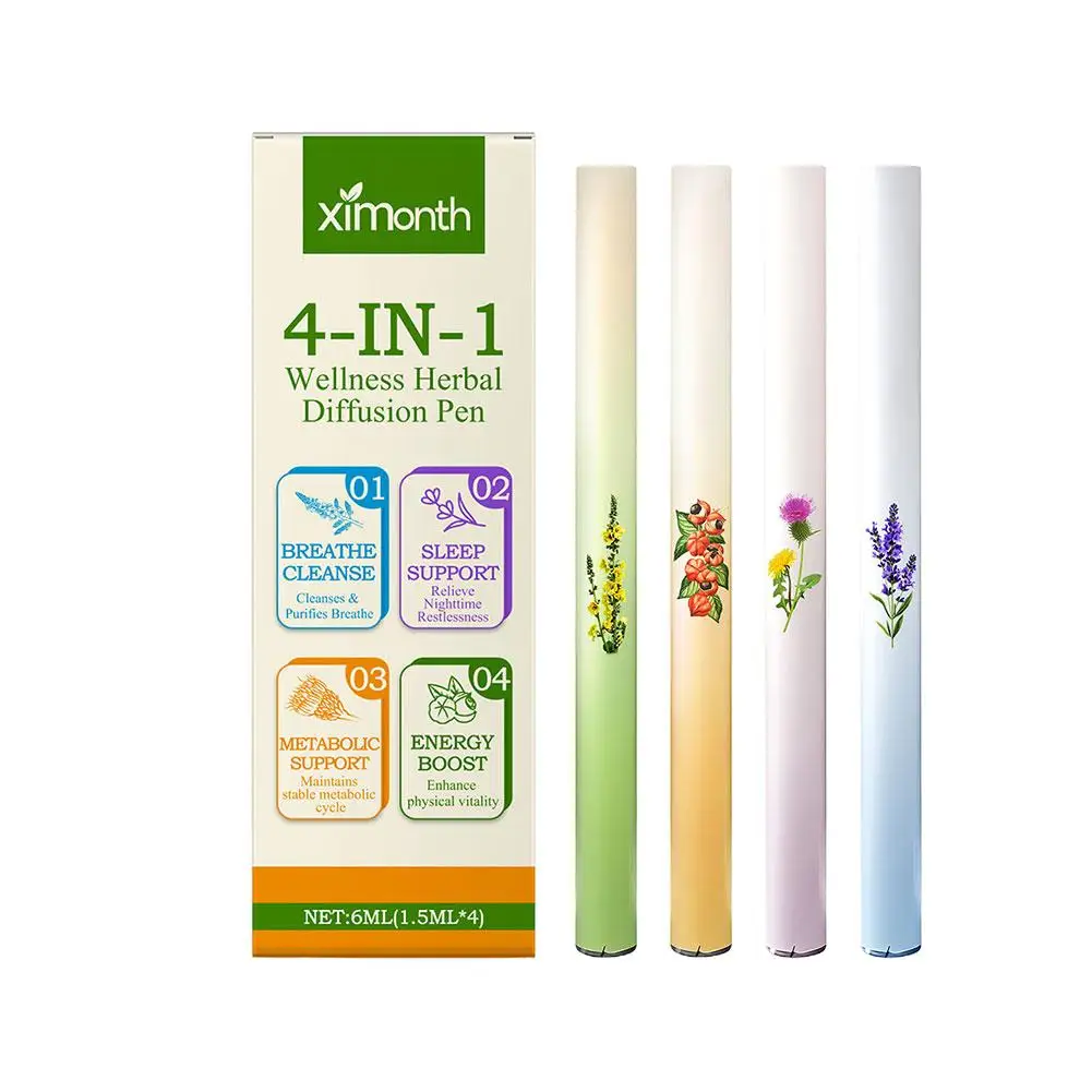 

Ximonth 4-in-1 Wellness Herbal Diffuser Pen – 4pcs Aromatherapy Air Freshener for Clear Breathing, Sleep Support, Metabolic